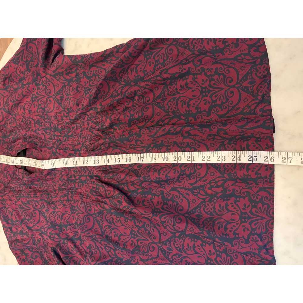 Michael Kors Pure Silk Pintuck Blouse Purple Navy Damask Paisley Top Size 6 - Picture 10 of 10